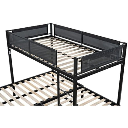 L-Shape Triple Bunk Bed with Trundle, Metal Quad Bunk Beds Twin Over Twin for 4 Kids, Heavy Duty 4 Small Bunkbeds