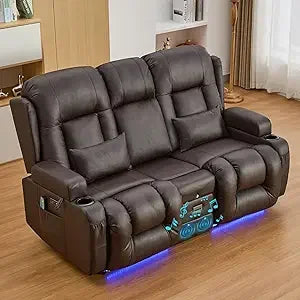 67" Power Reclining Loveseat Sofa, Theater Seating with Console, Ambient Lighting/Bluetooth Speakers/USB