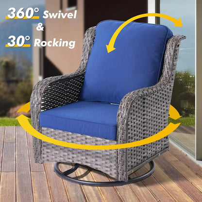 Luxury, Outdoor, Swivel Rocker Patio Chairs with Thick Cushions and Side Table,3 PCS High Back