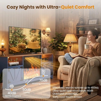 Fireplace TV Stand, Farmhouse Entertainment Center with 23" Electric Fireplace for TVs UP to 65",