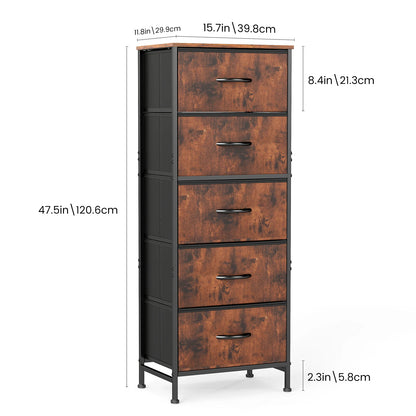 48 IN. Dresser For Bedroom With 5 Fabric Drawers ,Wardrobe, Steel Frame, Storage Cabinet