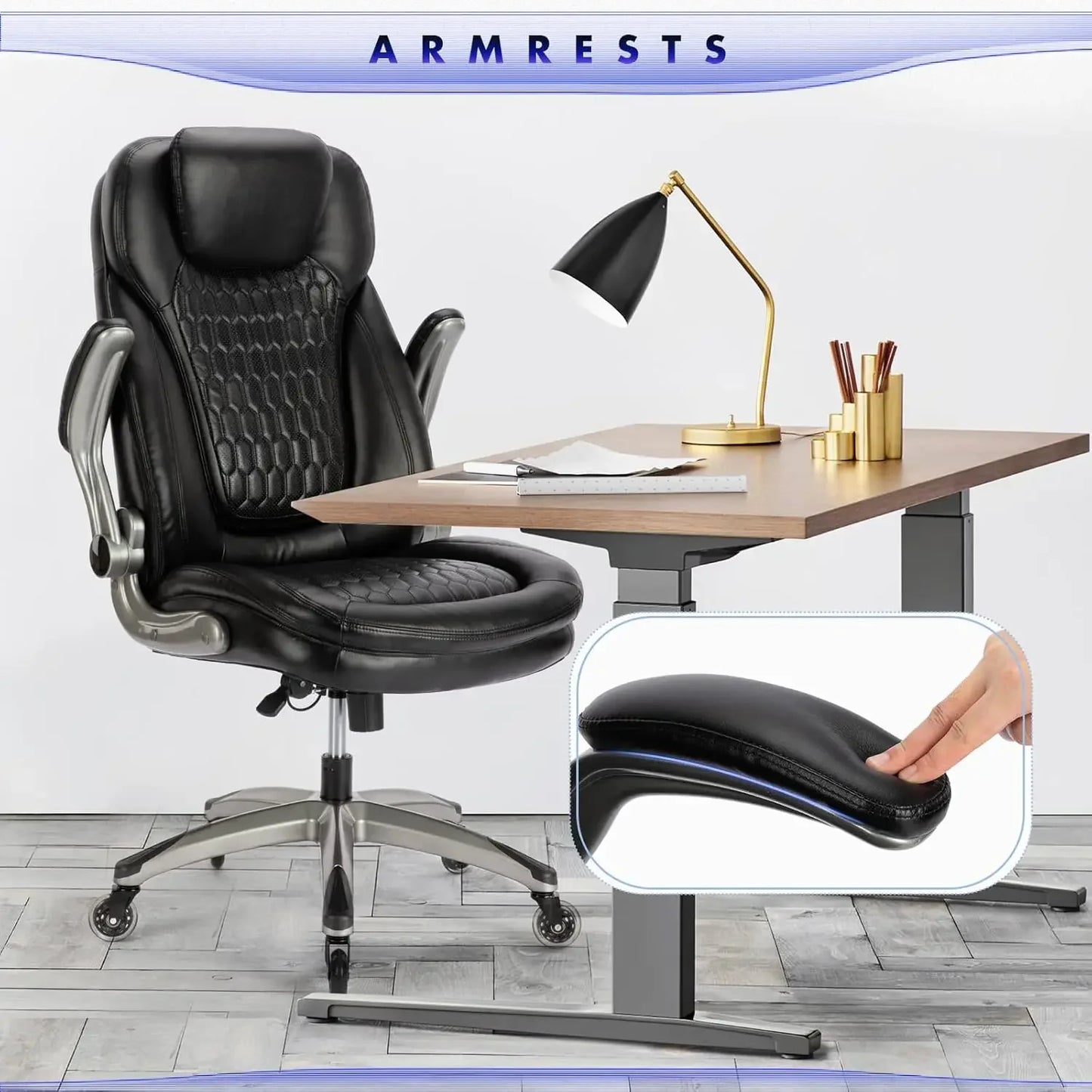 High quality  Executive Office Chair-Ergonomic , High Back Leather Chair with Padded Flip-up Arms, Swivel