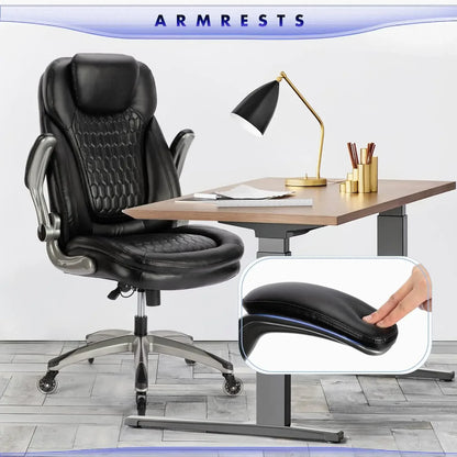 High quality  Executive Office Chair-Ergonomic , High Back Leather Chair with Padded Flip-up Arms, Swivel