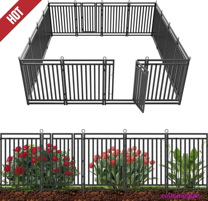 NEW Decorative Garden Fence, Metal Dog Fence, Outdoor for Yard, 36ft (L) × 40in (H), 14 Panels + 2 Gates,Black-Silver