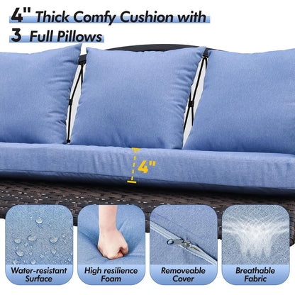 Wicker Porch Swing Heavy Duty 900 LBS 3-Seat Outdoor Patio Swing Chair with Cushions & 8.9ft Chains Outdoor Hanging,