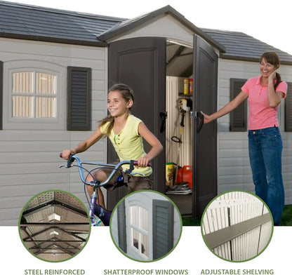 Outdoor Storage Shed 8x15 Foot- Desert Sand, Heavy Duty Waterproof, UV Resistant Metal Frame Garden Shed