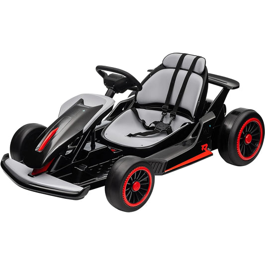 Outdoor Ride On Toy, Electric Drift Kart Car with Adjustable Seat, 200W Motor, 8.1 MPH, LED Lights 6-12 Years