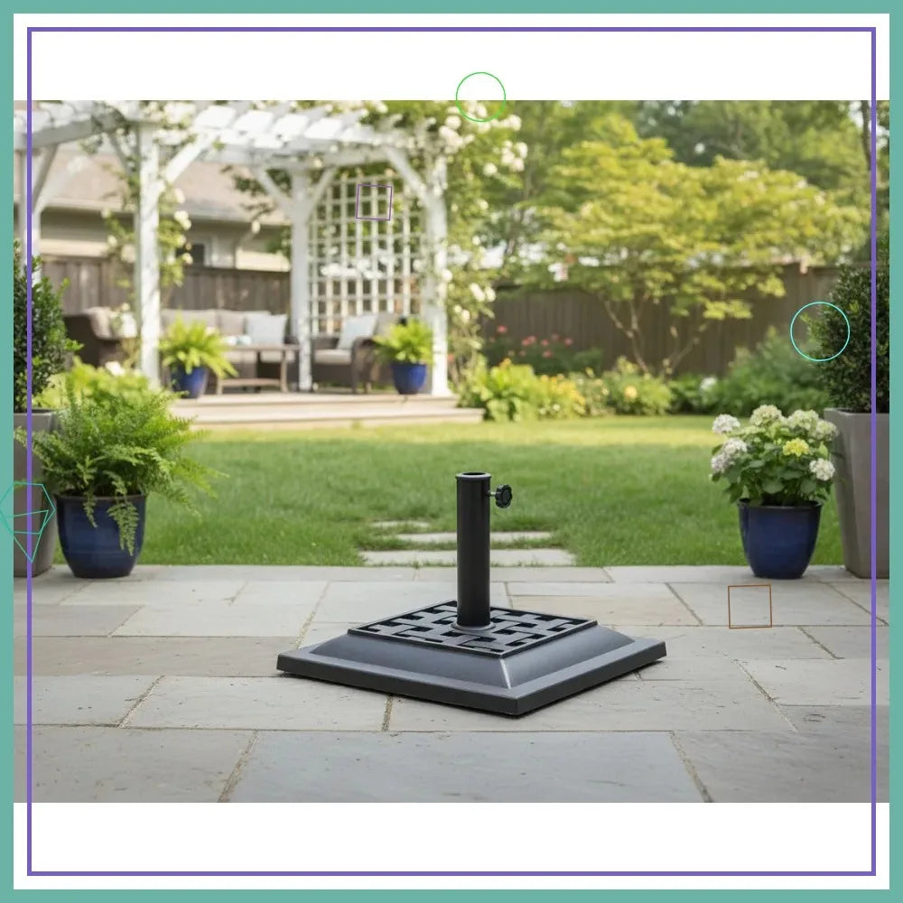 20 lbs Patio Umbrella Base Stand with Decorative Pattern, Fits 1.5" & 1.89" Poles for Garden, Lawn, Deck - Easy Setup