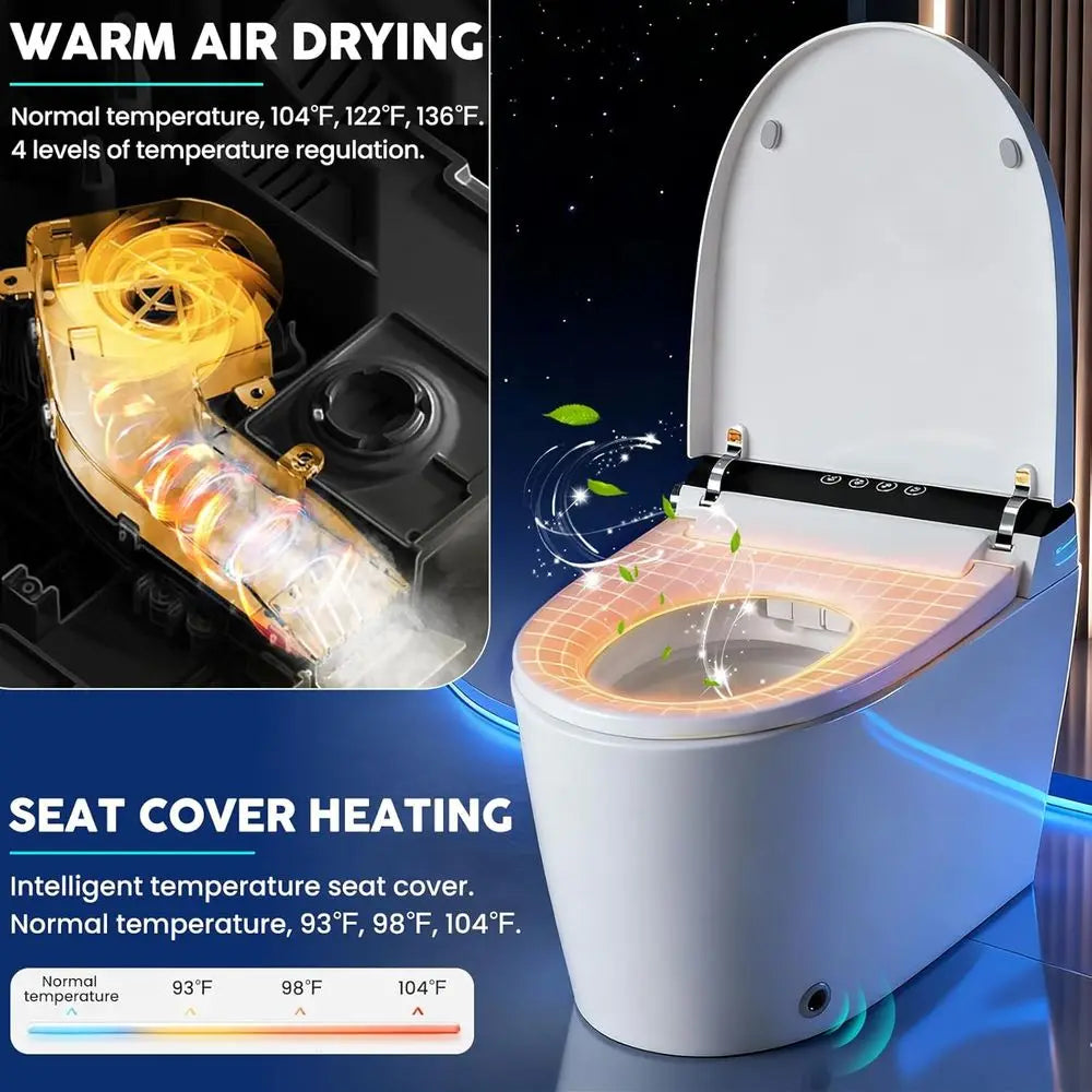 Smart Toilet with Bidet, Elongated Tankless Toilet, with Heated Seat, Auto Dual Flush, Warm Water & Air Dry