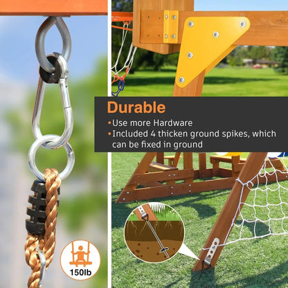 6-in-1 Wooden Playground Playsets for Backyards, Outdoor Swing Sets Ages 3-6, Little Playground Set with Picnic Table