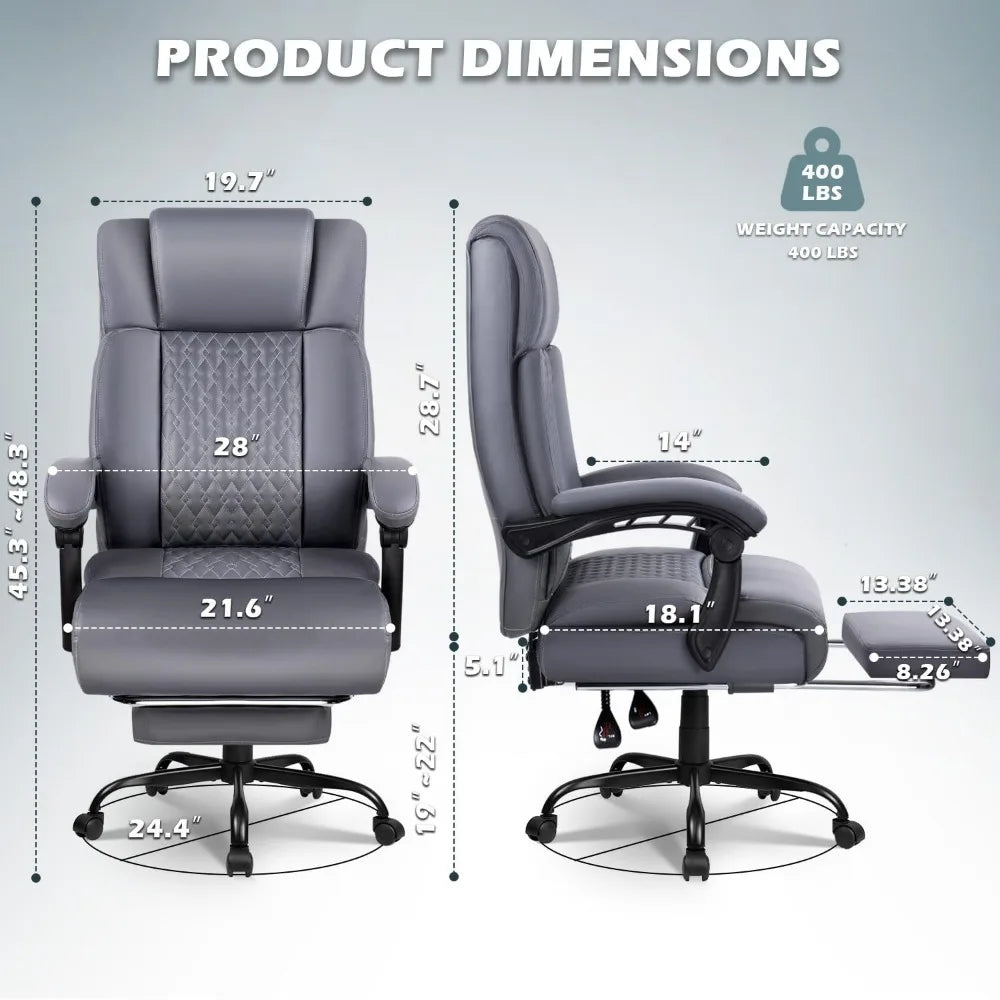 Big and Tall Office Chair with Foot Rest 400lbs, Heavy Duty Executive Leather Office Chair for Heavy People, Comfy High Back