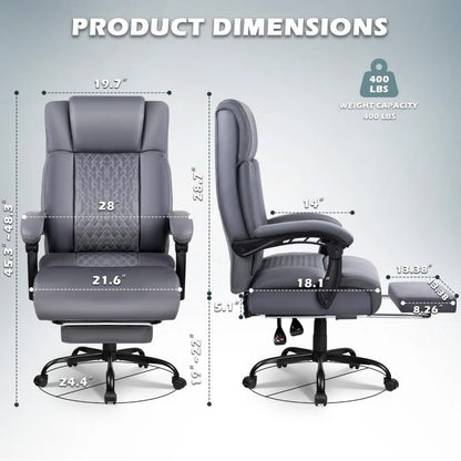 Big and Tall Office Chair with Foot Rest 400lbs, Heavy Duty Executive Leather Office Chair for Heavy People, Comfy High Back