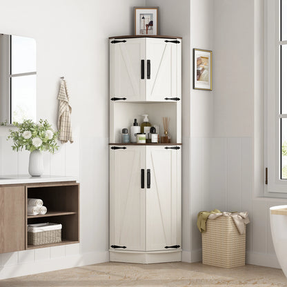 Bathroom Storage Tall Corner Cabinet with Barn Doors, 67"and Adjustable Shelf