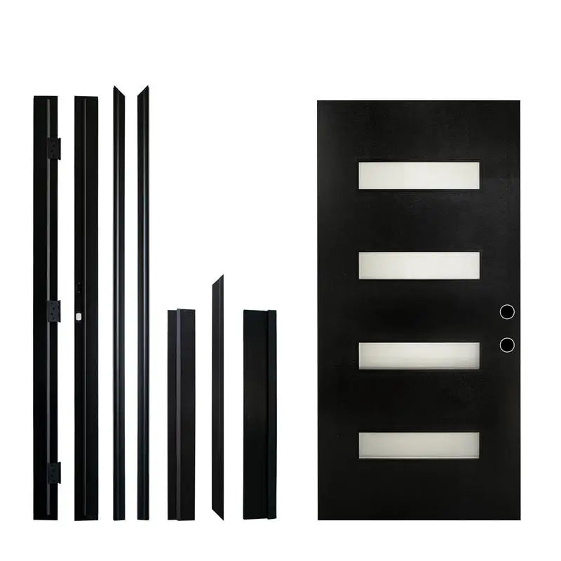 36x80 Fiberglass Entry Door with Brickmould, Frosted Glass, Black Finish,, Left Hand