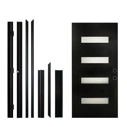 36x80 Fiberglass Entry Door with Brickmould, Frosted Glass, Black Finish,, Left Hand