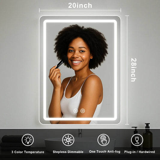 20x28 inch LED Bathroom Mirror with Backlit Lights Fogless , Wall Mounted