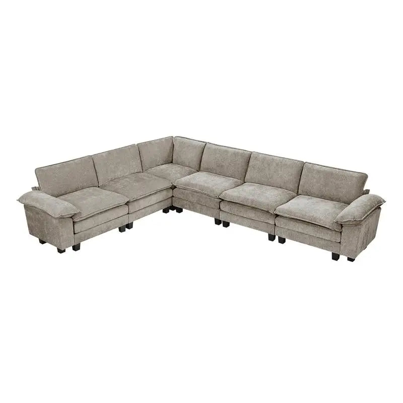6-Piece Modular Sectional Sofa Set in Plush Chenille Upholstery- Durable Plywood