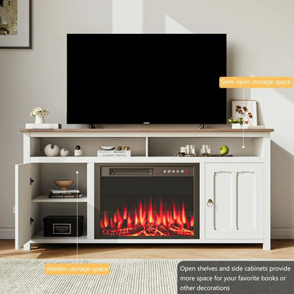 Fireplace TV Stand with 23''Fireplace, Wooden Modern Entertainment Center, Media TV Console