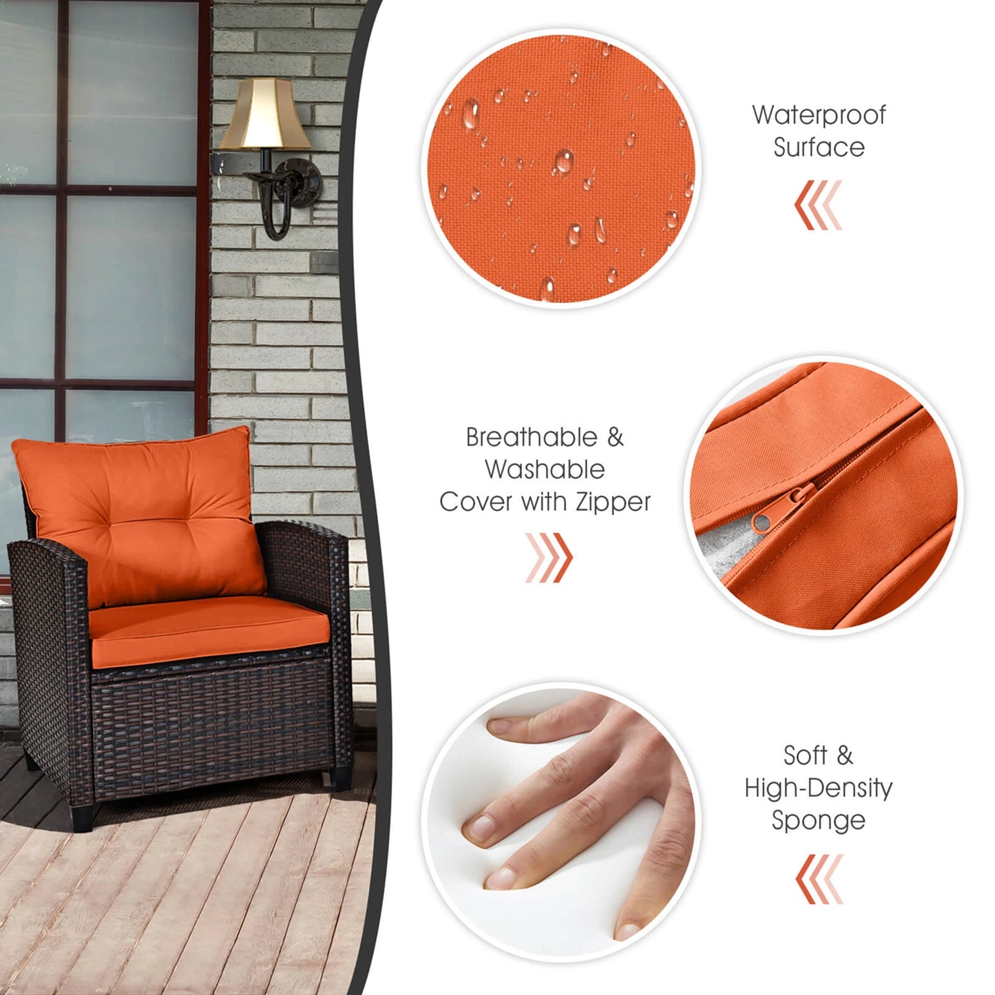 3 PCS Patio Rattan Furniture Set Cushioned Conversation Set