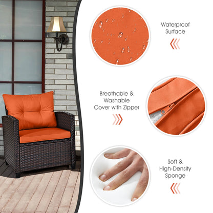 3 PCS Patio Rattan Furniture Set Cushioned Conversation Set