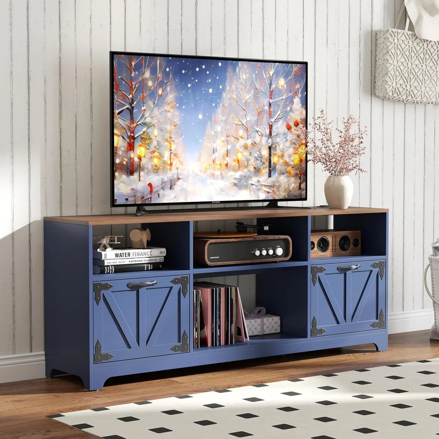 Fireplace TV Stand, Farmhouse Entertainment Center with 23" Electric Fireplace for TVs UP to 65",