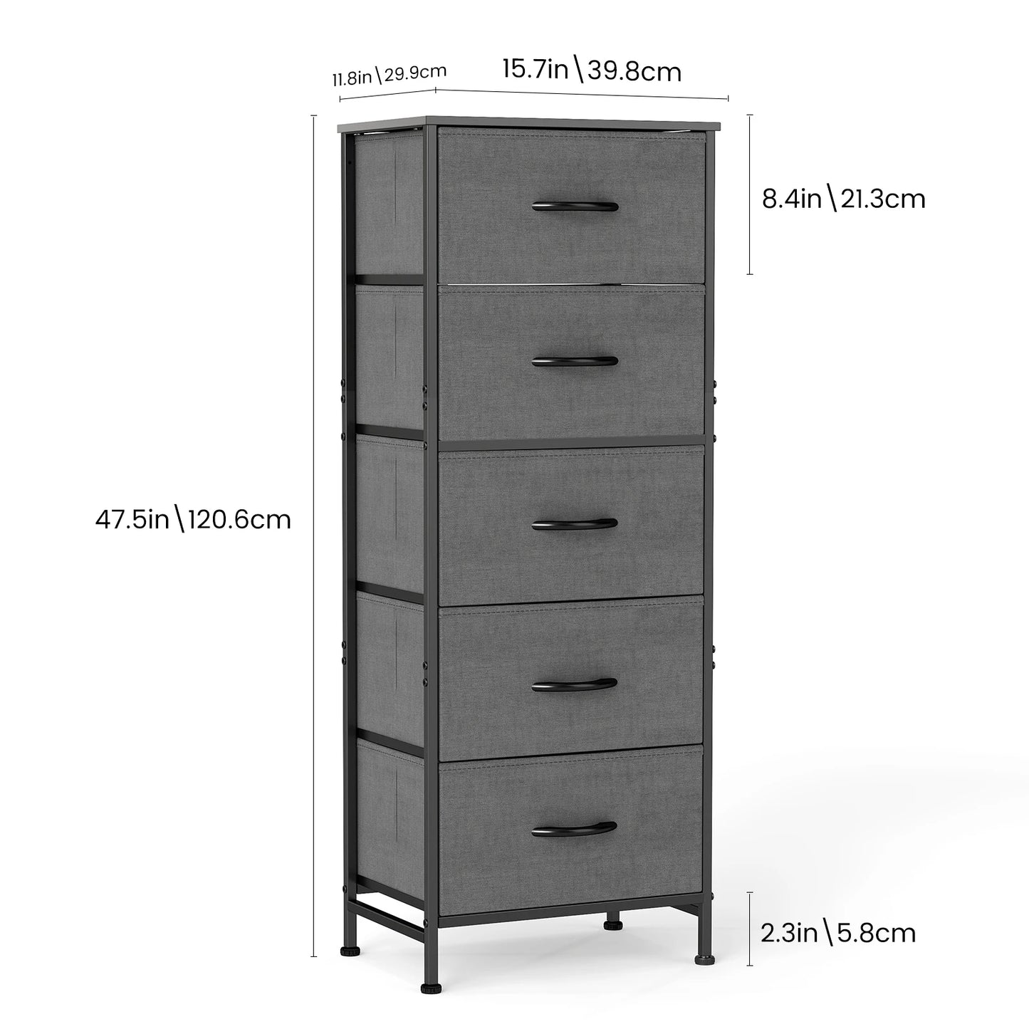 48 IN. Dresser For Bedroom With 5 Fabric Drawers ,Wardrobe, Steel Frame, Storage Cabinet