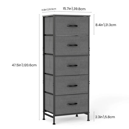 48 IN. Dresser For Bedroom With 5 Fabric Drawers ,Wardrobe, Steel Frame, Storage Cabinet