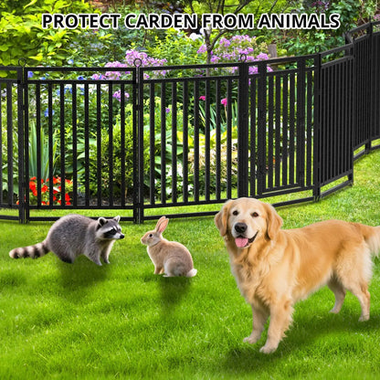 NEW Decorative Garden Fence, Metal Dog Fence, Outdoor for Yard, 36ft (L) × 40in (H), 14 Panels + 2 Gates,Black-Silver