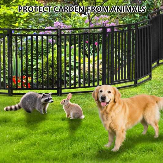 NEW Decorative Garden Fence, Metal Dog Fence, Outdoor for Yard, 36ft (L) × 40in (H), 14 Panels + 2 Gates,Black-Silver