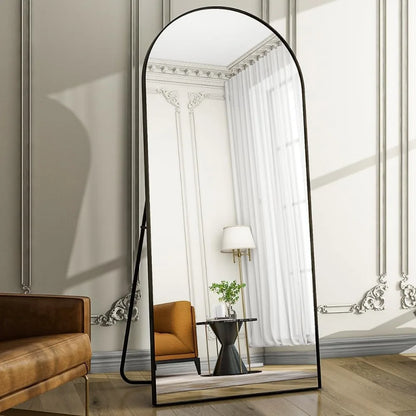 Oversized Arched Full Length Floor Mirror 76 x 34 with Black Metal Frame Stand or Wall Mount
