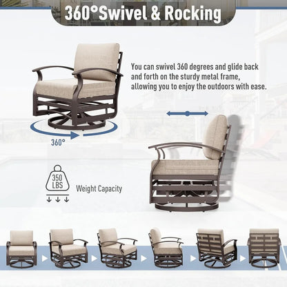3 Pieces Patio Furniture Set, Outdoor Aluminum Swivel Gliders , Rocking Chairs with Tempered Glass Side Table
