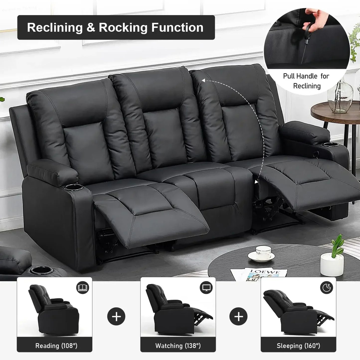 Hot sales, Recliner Chair Set, Leather Recliner Living Room Furniture Sets, Recliner Sofa Loveseat
