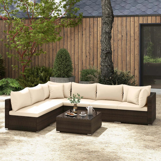 7 PCS Patio Rattan Furniture Set Sectional Sofa Cushioned, Garden