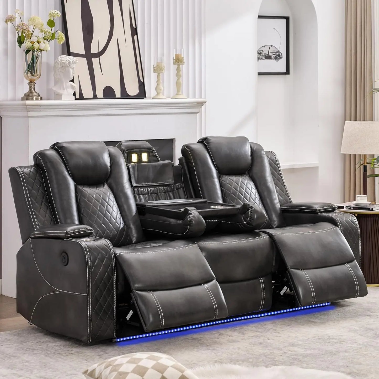 Power Reclining Sofa O Gravity, LED Floor light, Reading Light, Drop-down Table
