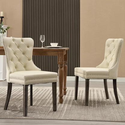 PU Leather Dining Chairs Set of 6, Dining Room Chairs with Solid Wood Legs and Pull Ring, Luxury, Customized