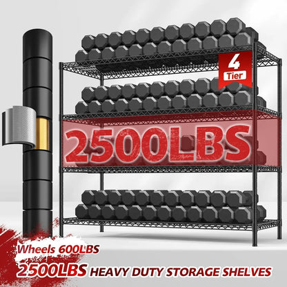 REIBII 75.6 H Storage Shelves 2500LBS Metal Shelving Unit with Wheels Garage Shelving Heavy Duty Wire Shelves for Storage Rack A