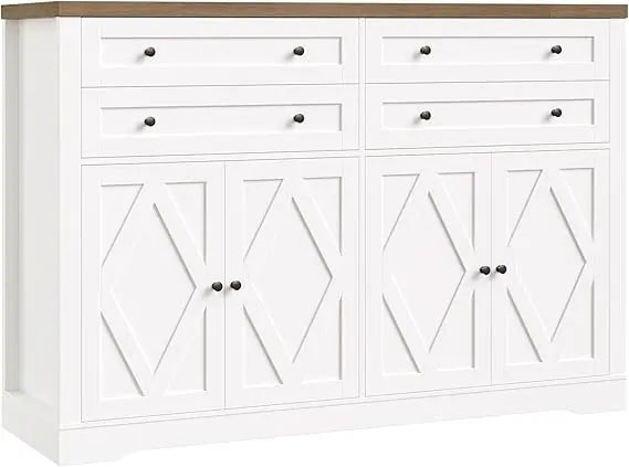 Exquisite 55 Coffee Bar with 4 Large Drawers, 40 Tall Buffet Cabinet with Storage, Kitchen Storage Cabinet, Farmhouse