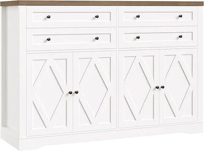 Exquisite 55 Coffee Bar with 4 Large Drawers, 40 Tall Buffet Cabinet with Storage, Kitchen Storage Cabinet, Farmhouse