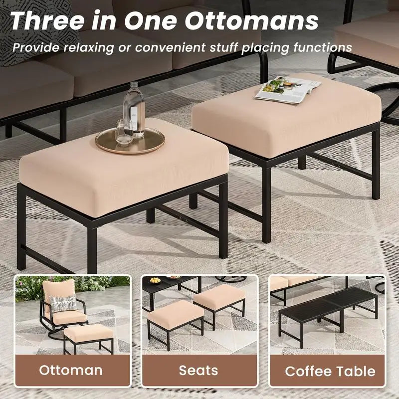 5-Pc Outdoor Patio Furniture Set: 2 Swivel Chairs, 3-Seat Sofa, 2-Seat Sofa, Coffee Table, Metal, for Porch,