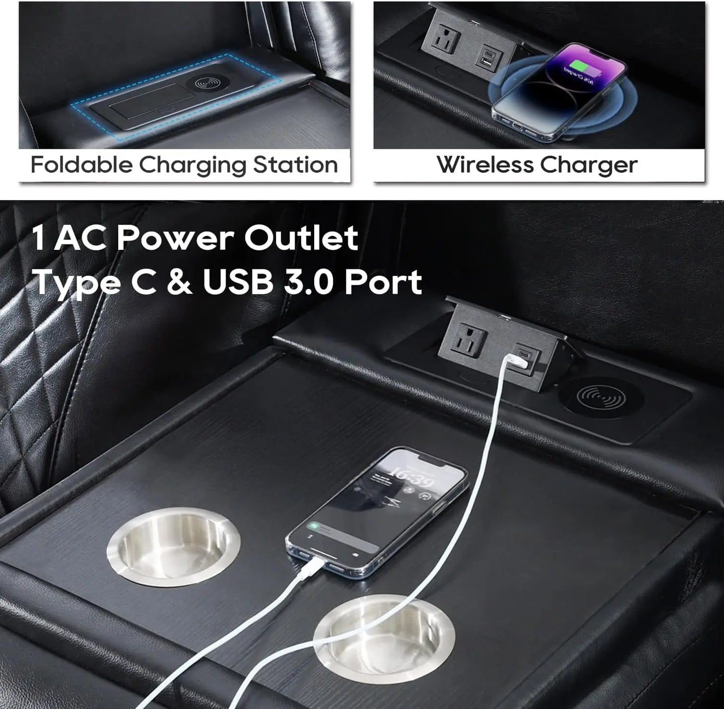 Power Reclining Sofa O Gravity, LED Floor light, Reading Light, Drop-down Table