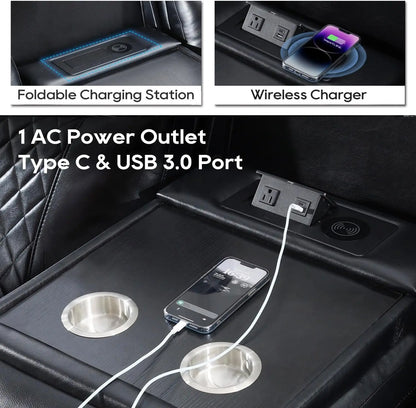 Power Reclining Sofa O Gravity, LED Floor light, Reading Light, Drop-down Table