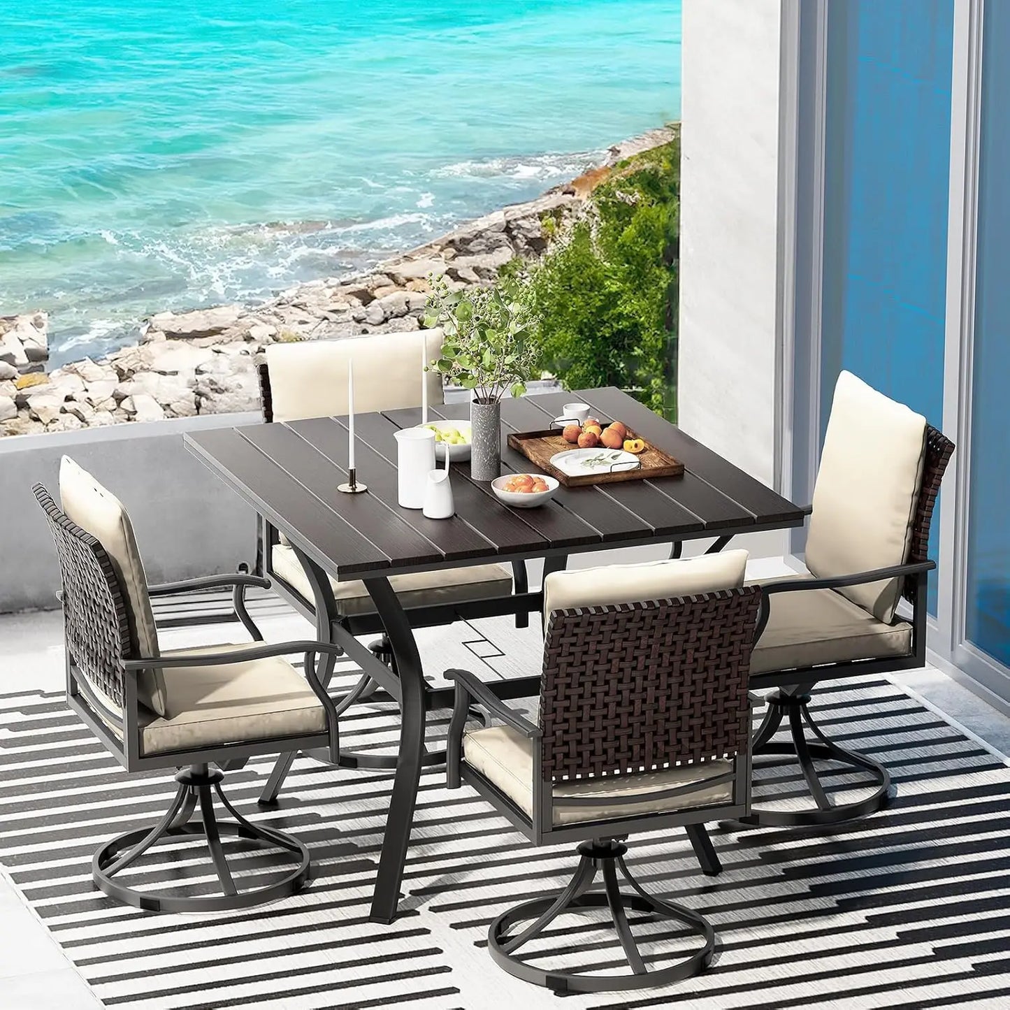 5 Piece,  4 Swivel Dining Chairs & 1 Large Dining Table ,Bistro Furniture Set