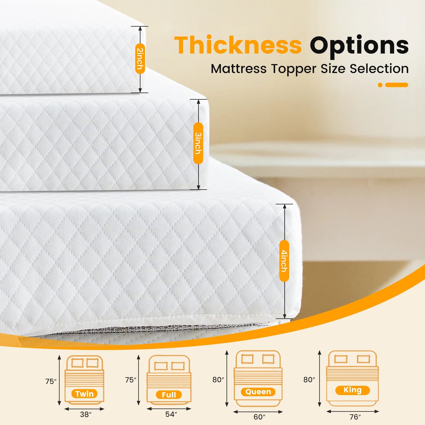 4 Inch  Full Size Gel Memory Foam Mattress Topper with Removable Cover, Cooling Mattress Soft and Breathable