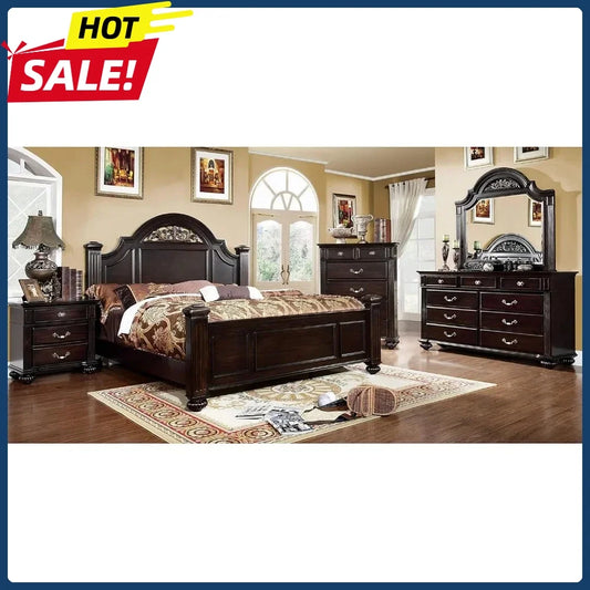 Hot sales 6-Piece Traditional Solid Wood Bedroom Set with Chest, Mirrored-Dresser and 2 Nightstands,