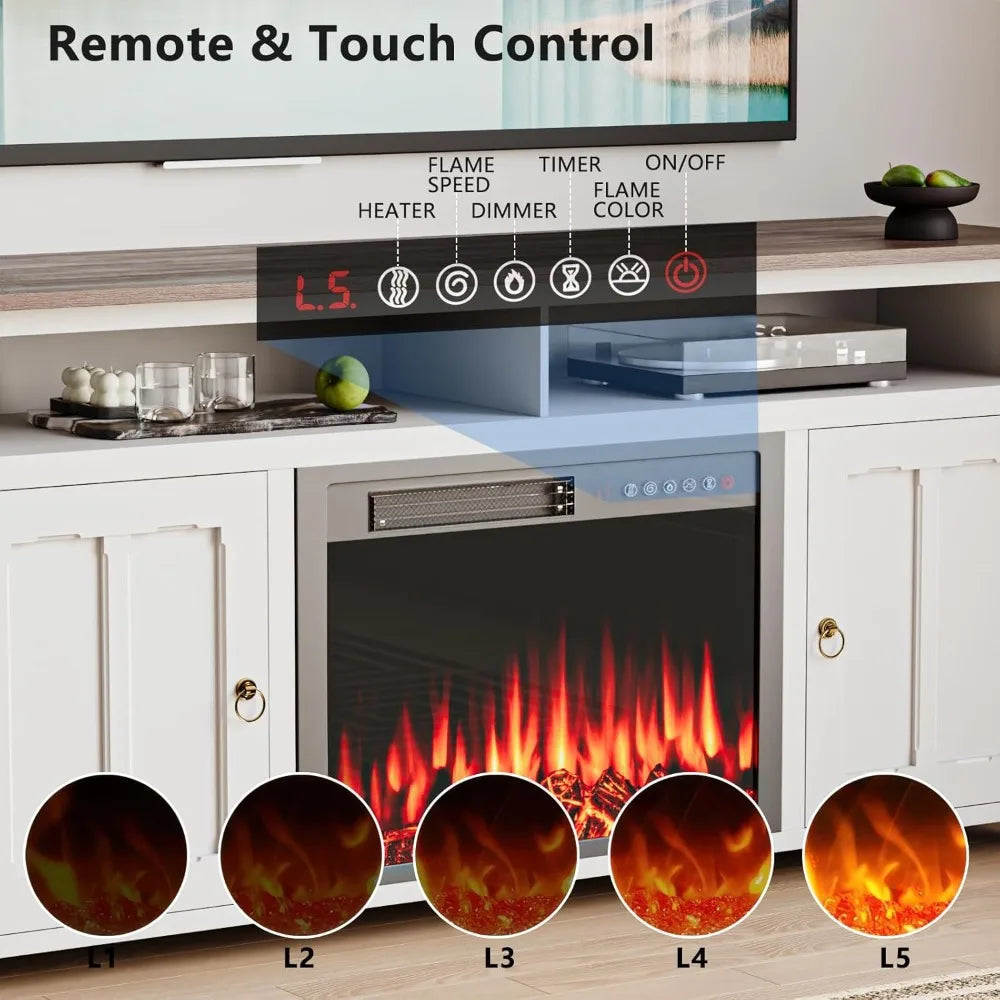 Fireplace TV Stand with 23''Fireplace, Wooden Modern Entertainment Center, Media TV Console