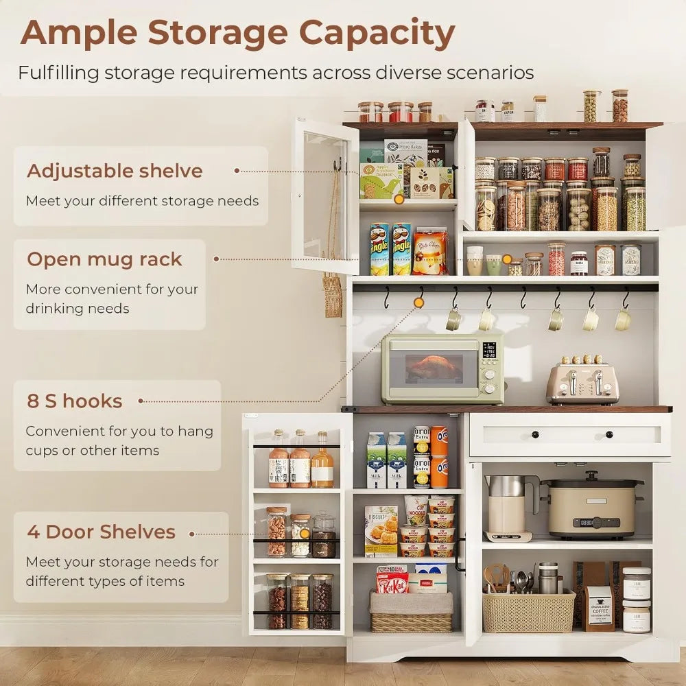 Farmhouse Kitchen Pantry Cabinet, Kitchen Cabinet with Drawer & Doors, Barn Doors Storage Cabinets with Adjustable Shelf