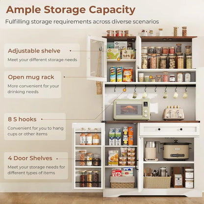 Farmhouse Kitchen Pantry Cabinet, Kitchen Cabinet with Drawer & Doors, Barn Doors Storage Cabinets with Adjustable Shelf