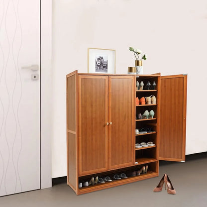 8-Tier Bamboo Shoe Storage Cabinet with Shutter Doors - Freestanding Floor Organizer, Rack for Shoes