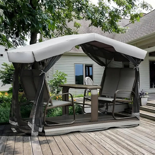 4-Seat Outdoor Glider Benches with Canopy, Retro Metal Glider Chair with Aluminum Frame, Patio Swing Chair