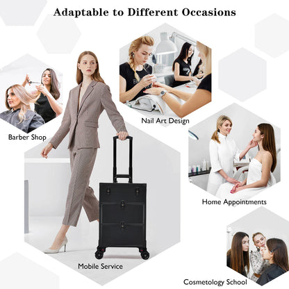 Cosmetology Case On Wheels Rolling Makeup Case Cart Professional Makeup Briefcase With Wheels For Cosmetics & Tattoo & Salon